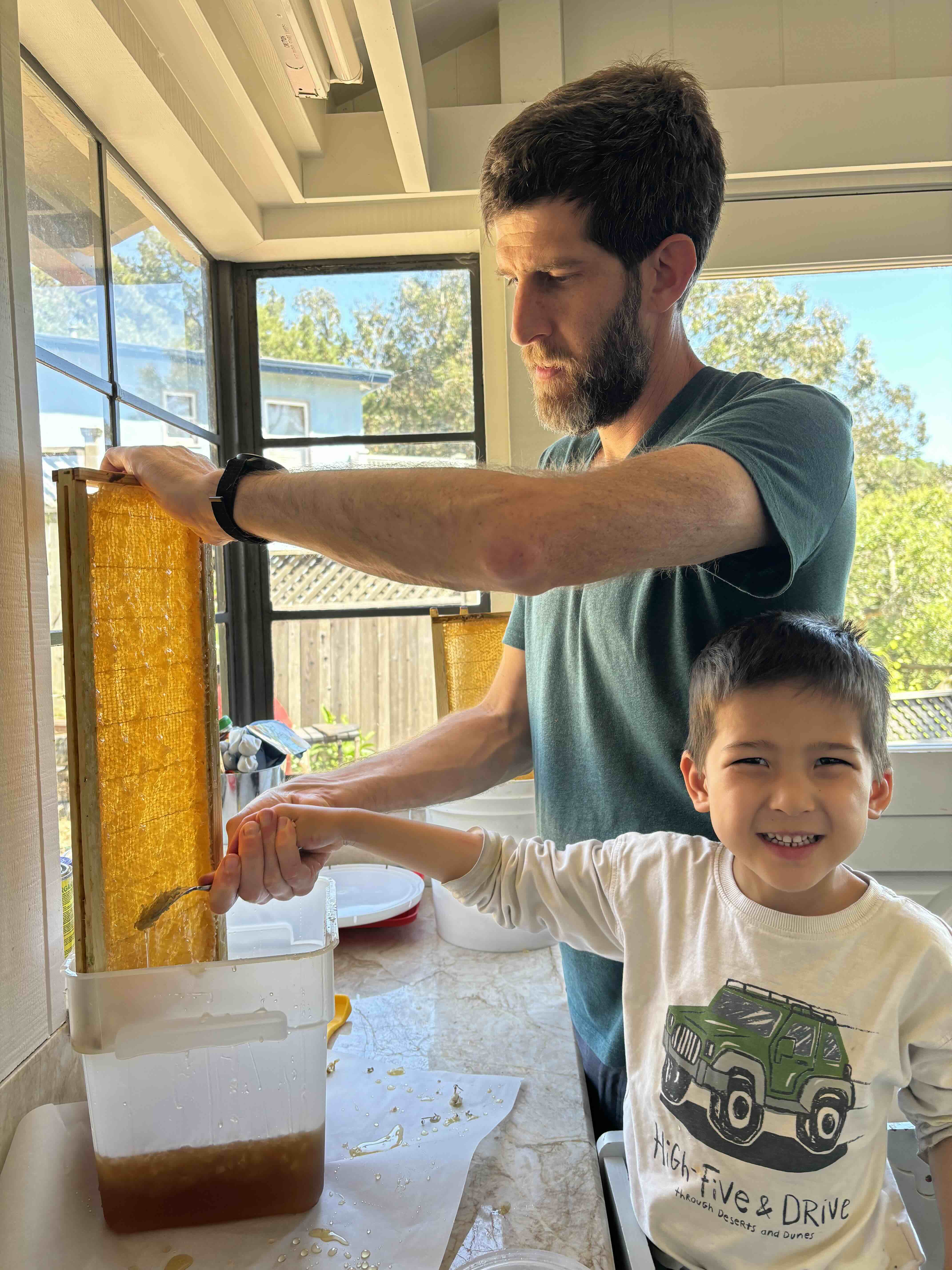 Harvesting honey at our Oakland farm
